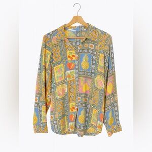 Whimsical Patchwork  Mosaic Print Shirt XL